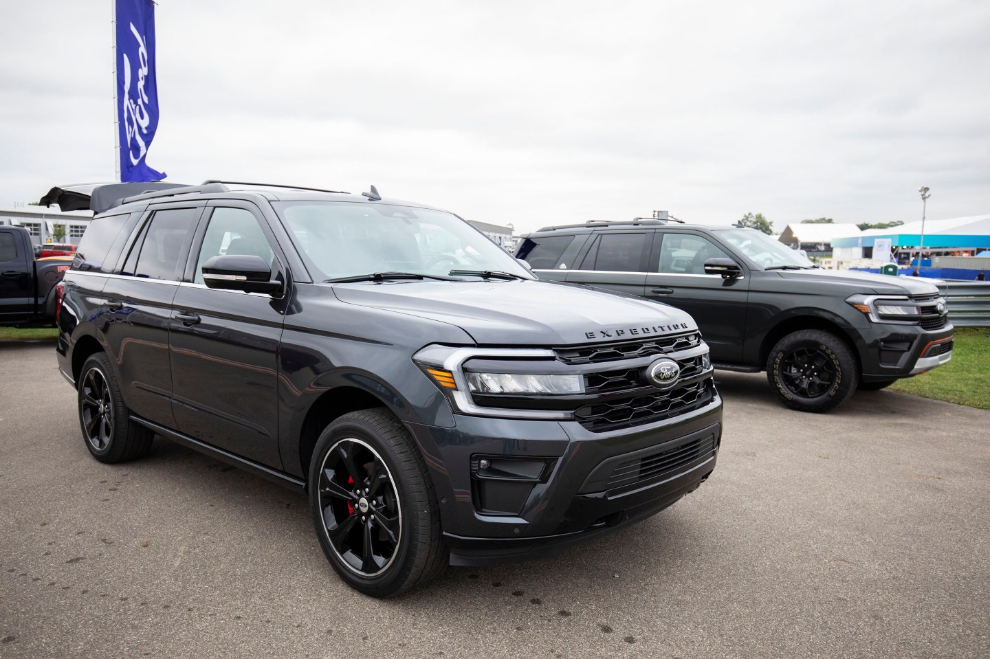 PONTIAC, MI - SEPTEMBER 21: The new 2022 Ford Expedition full size SUVs are displayed after they were revealed to the news media during its debut at the 2021 Motor Bella auto show on September 21, 2021 in Pontiac, Michigan. The outdoor show runs from September 21 to September 26 and features over 350 cars, trucks, and utility vehicles on display, ride-along opportunities with professional drivers on a hot laps track, test drives, off-road track activations, and unique technology displays. (Photo by Bill Pugliano/Getty Images)