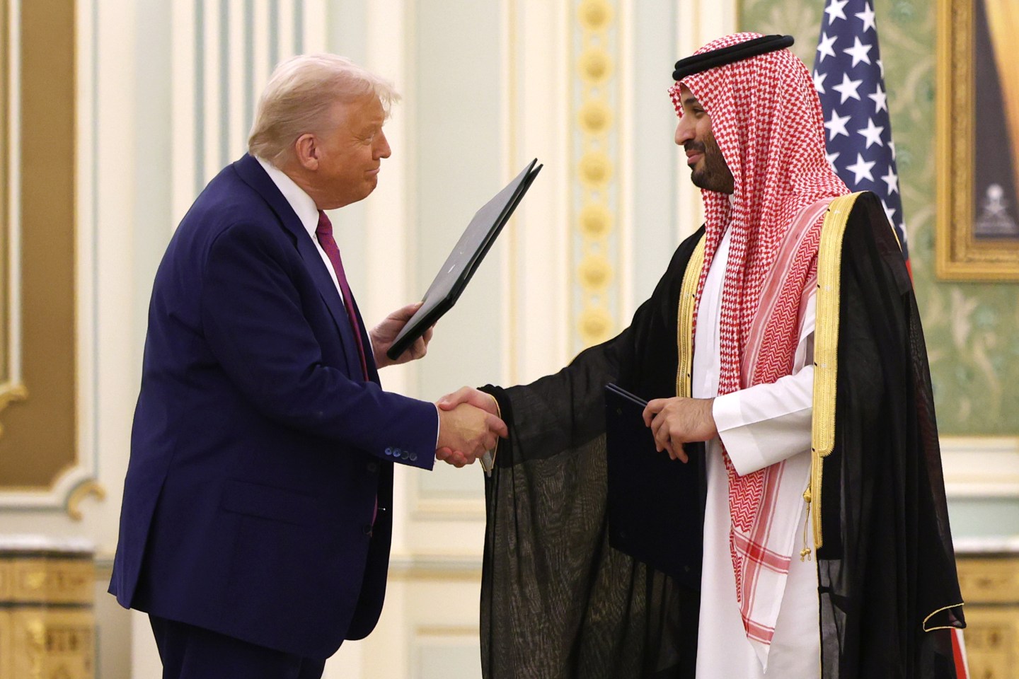 U.S. President Donald Trump shakes hands with Saudi Crown Prince Mohammed bin Salman during a visit to Saudi Arabia.